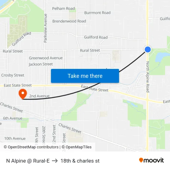 N Alpine @ Rural-E to 18th & charles st map