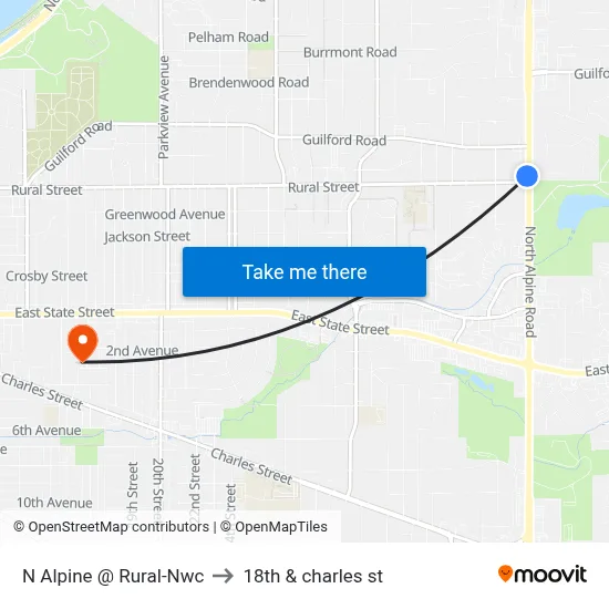N Alpine @ Rural-Nwc to 18th & charles st map