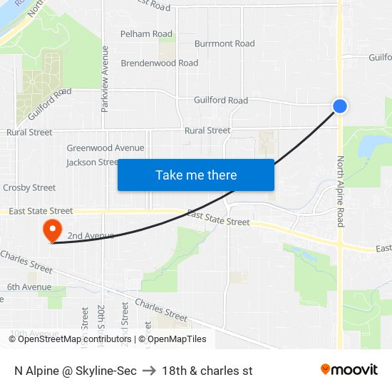 N Alpine @ Skyline-Sec to 18th & charles st map