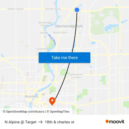 N Alpine @ Target to 18th & charles st map
