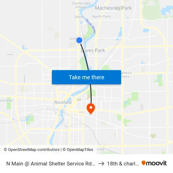 N Main @ Animal Shelter Service Rd-N-Inbound to 18th & charles st map