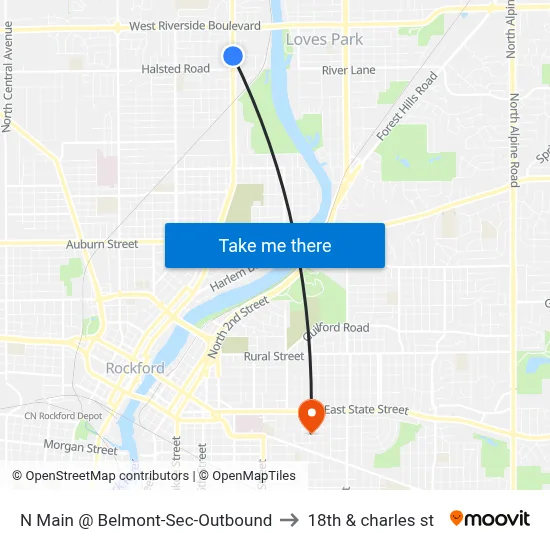 N Main @ Belmont-Sec-Outbound to 18th & charles st map