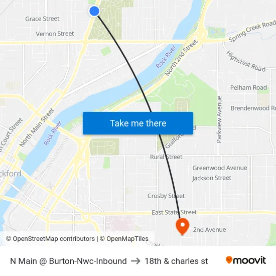 N Main @ Burton-Nwc-Inbound to 18th & charles st map