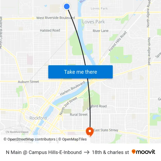 N Main @ Campus Hills-E-Inbound to 18th & charles st map
