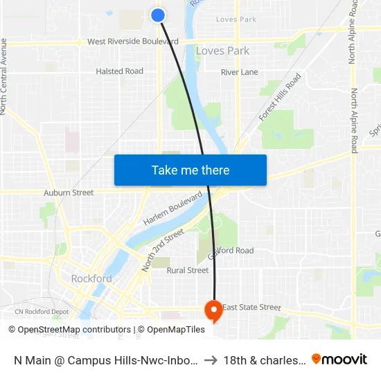 N Main @ Campus Hills-Nwc-Inbound to 18th & charles st map