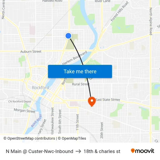 N Main @ Custer-Nwc-Inbound to 18th & charles st map