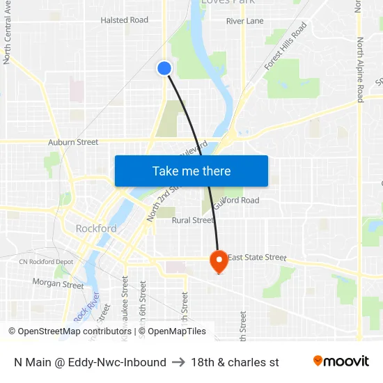 N Main @ Eddy-Nwc-Inbound to 18th & charles st map