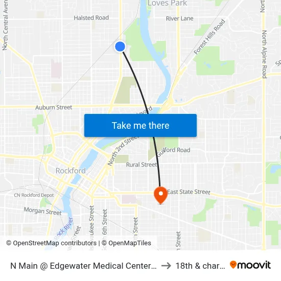 N Main @ Edgewater Medical Center- W- Inbound to 18th & charles st map