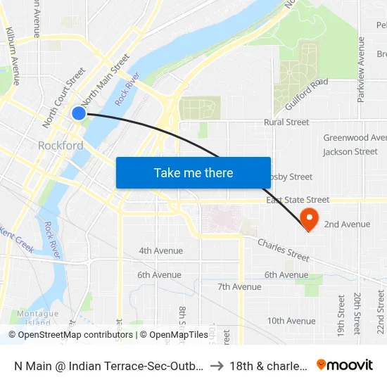 N Main @ Indian Terrace-Sec-Outbound to 18th & charles st map