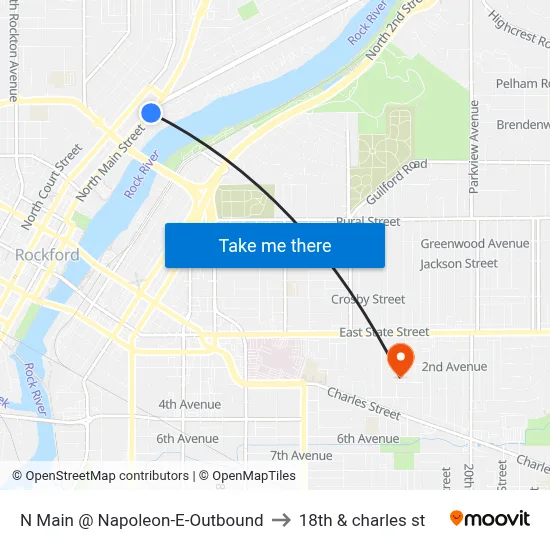 N Main @ Napoleon-E-Outbound to 18th & charles st map