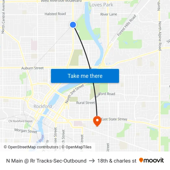 N Main @ Rr Tracks-Sec-Outbound to 18th & charles st map