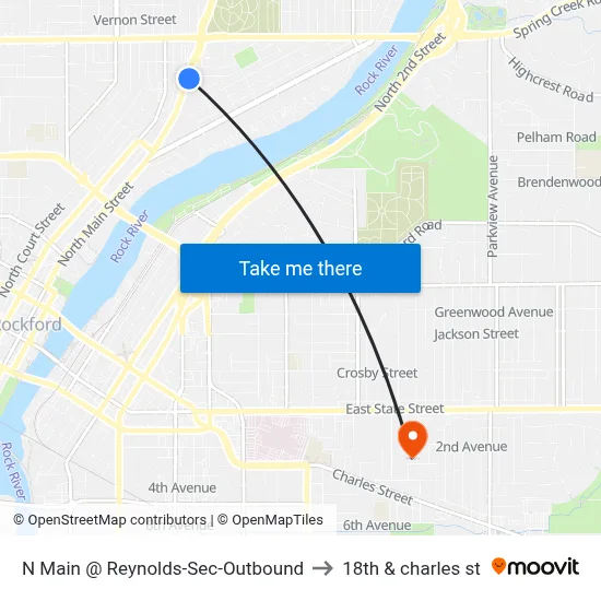N Main @ Reynolds-Sec-Outbound to 18th & charles st map