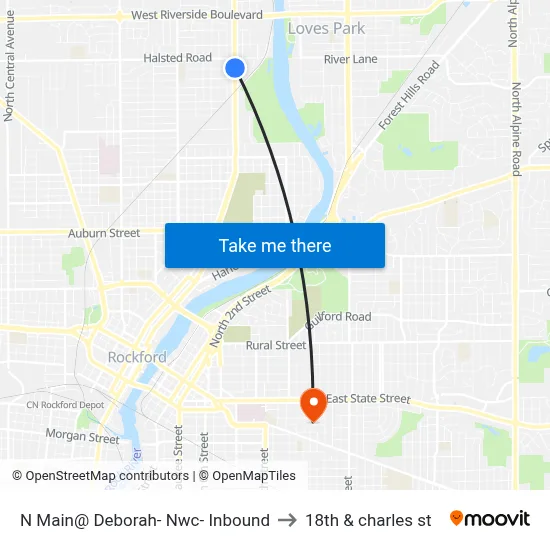 N Main@ Deborah- Nwc- Inbound to 18th & charles st map