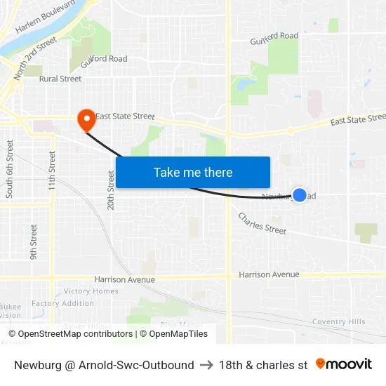 Newburg @ Arnold-Swc-Outbound to 18th & charles st map