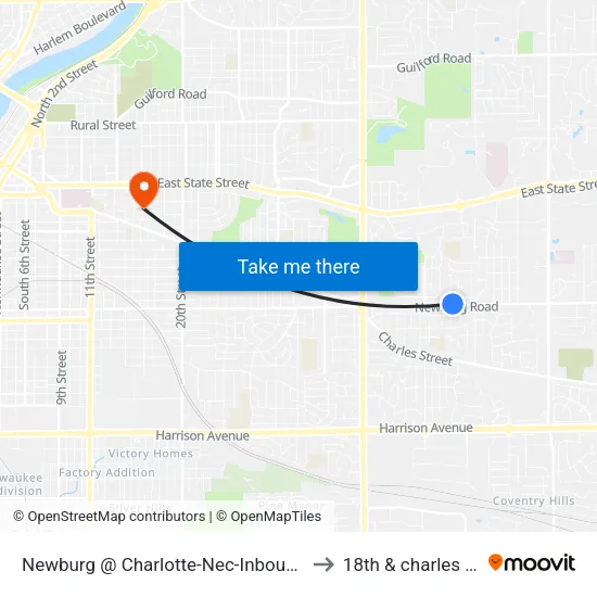 Newburg @ Charlotte-Nec-Inbound to 18th & charles st map