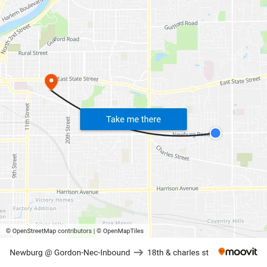 Newburg @ Gordon-Nec-Inbound to 18th & charles st map