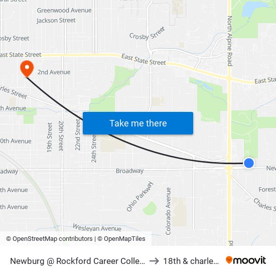 Newburg @ Rockford Career College-N to 18th & charles st map