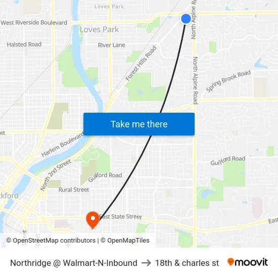 Northridge @ Walmart-N-Inbound to 18th & charles st map