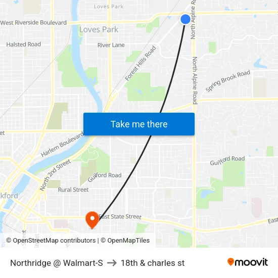 Northridge @ Walmart-S to 18th & charles st map