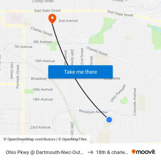 Ohio Pkwy @ Dartmouth-Nwc-Outbound to 18th & charles st map