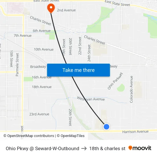 Ohio Pkwy @ Seward-W-Outbound to 18th & charles st map