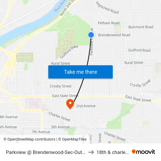 Parkview @ Brendenwood-Sec-Outbound to 18th & charles st map