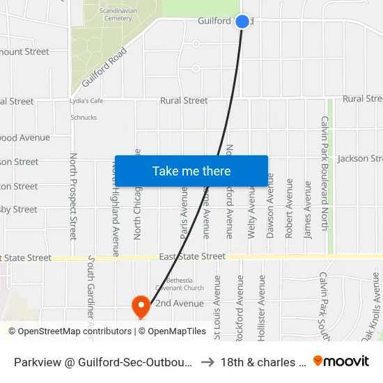 Parkview @ Guilford-Sec-Outbound to 18th & charles st map
