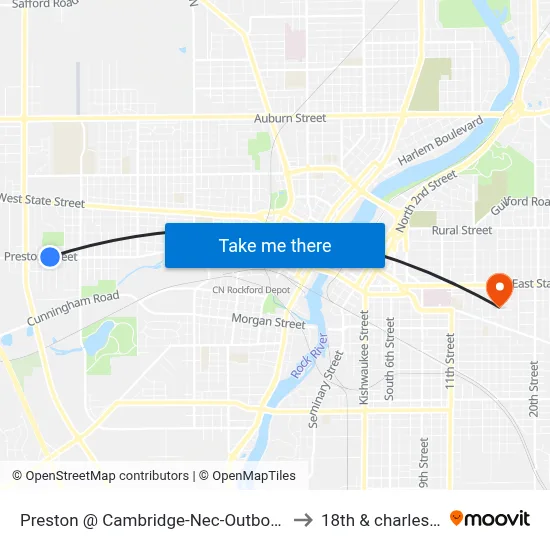Preston @ Cambridge-Nec-Outbound to 18th & charles st map