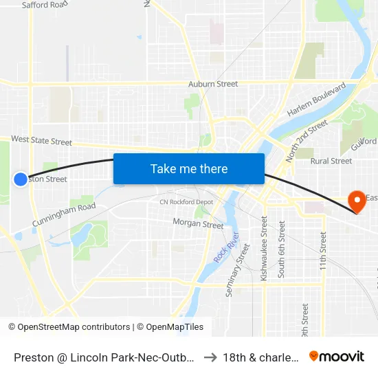 Preston @ Lincoln Park-Nec-Outbound to 18th & charles st map