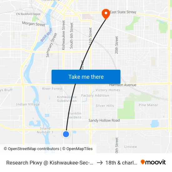 Research Pkwy @ Kishwaukee-Sec-Outbound to 18th & charles st map
