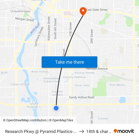 Research Pkwy @ Pyramid Plastics-S-Outbound to 18th & charles st map