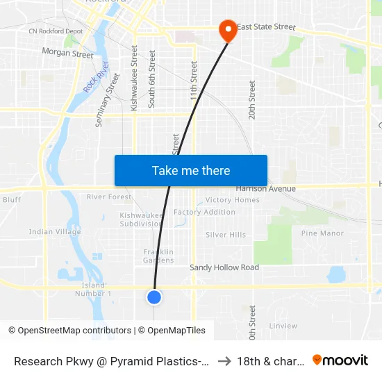 Research Pkwy @ Pyramid Plastics-S-Outbound to 18th & charles st map