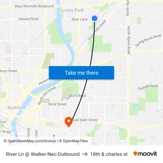 River Ln @ Walker-Nec-Outbound to 18th & charles st map