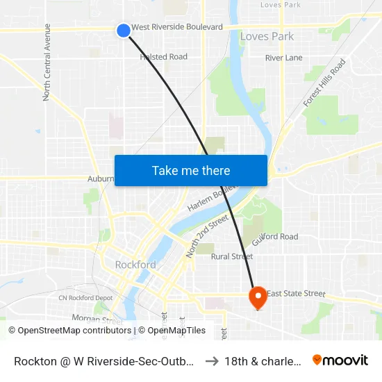 Rockton @ W Riverside-Sec-Outbound to 18th & charles st map