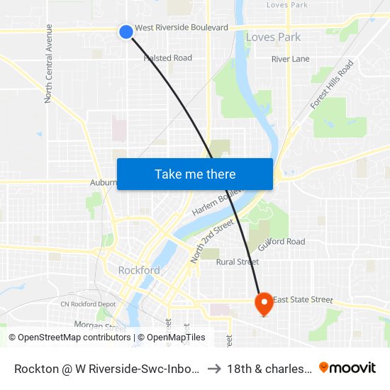 Rockton @ W Riverside-Swc-Inbound to 18th & charles st map