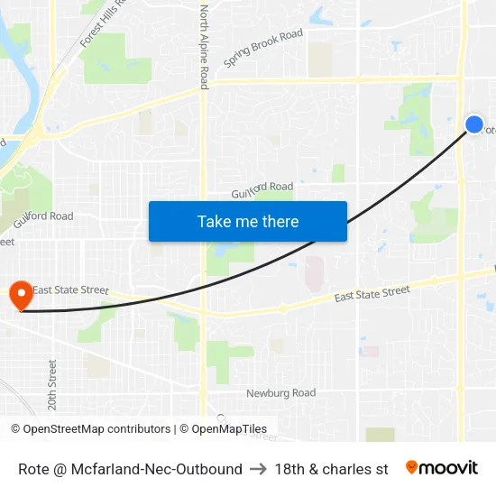 Rote @ Mcfarland-Nec-Outbound to 18th & charles st map