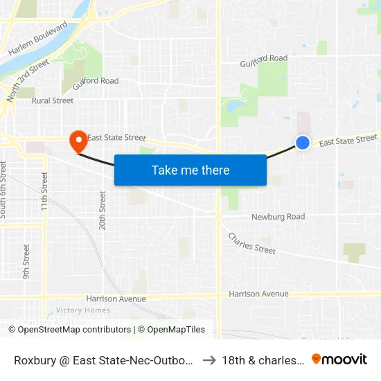Roxbury @ East State-Nec-Outbound to 18th & charles st map
