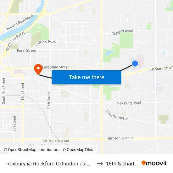 Roxbury @ Rockford Orthodonics-W-Inbound to 18th & charles st map