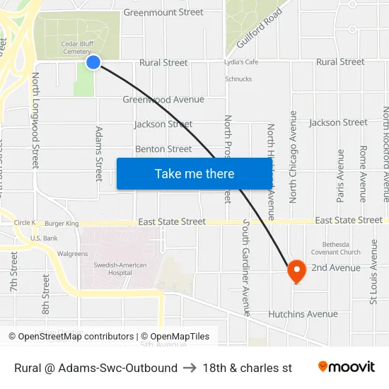 Rural @ Adams-Swc-Outbound to 18th & charles st map