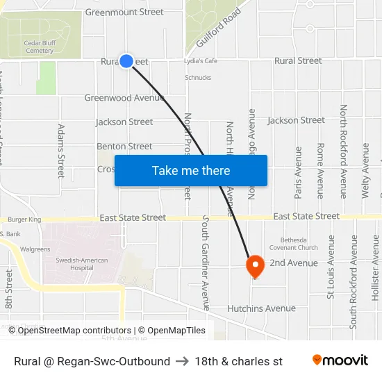 Rural @ Regan-Swc-Outbound to 18th & charles st map
