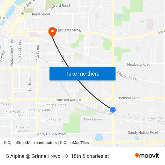 S Alpine @ Grinnell-Nwc to 18th & charles st map