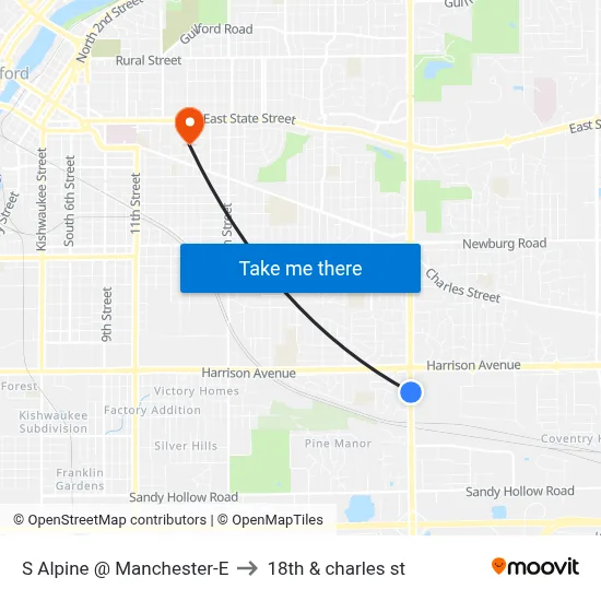 S Alpine @ Manchester-E to 18th & charles st map