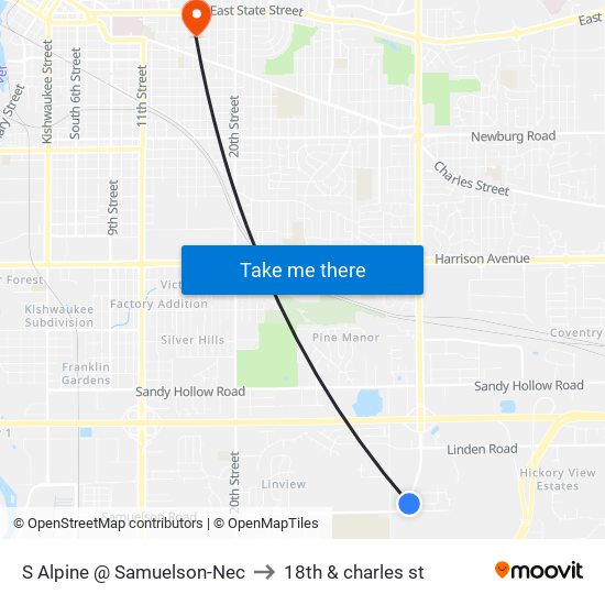 S Alpine @ Samuelson-Nec to 18th & charles st map