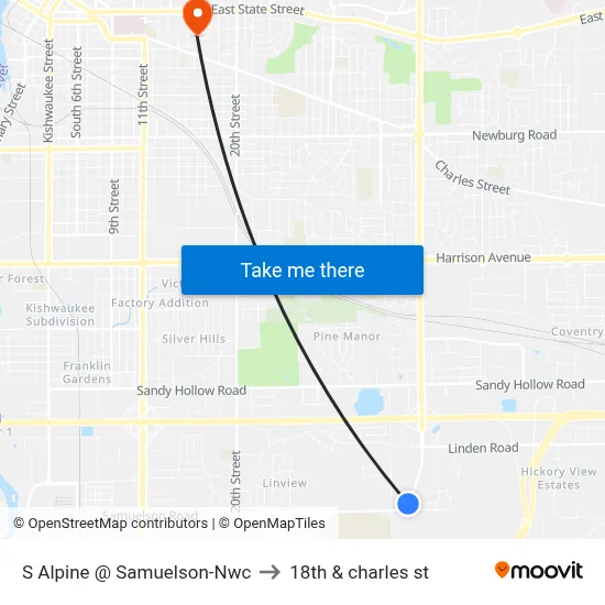 S Alpine @ Samuelson-Nwc to 18th & charles st map