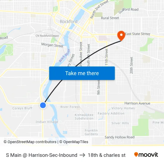S Main @ Harrison-Sec-Inbound to 18th & charles st map