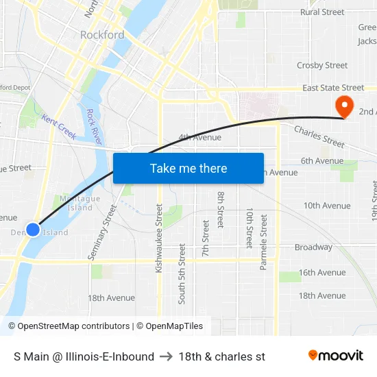 S Main @ Illinois-E-Inbound to 18th & charles st map