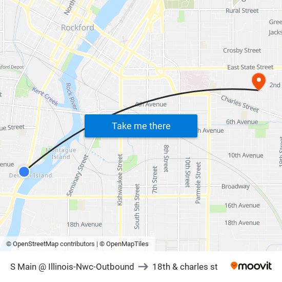 S Main @ Illinois-Nwc-Outbound to 18th & charles st map