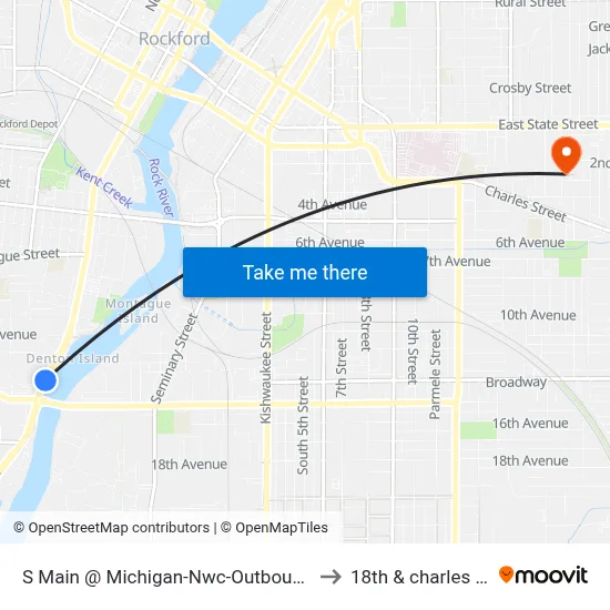 S Main @ Michigan-Nwc-Outbound to 18th & charles st map
