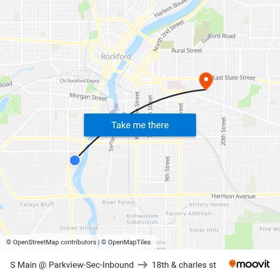 S Main @ Parkview-Sec-Inbound to 18th & charles st map