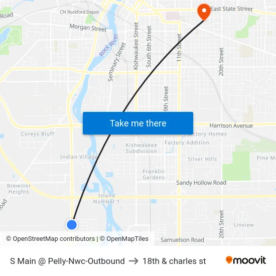 S Main @ Pelly-Nwc-Outbound to 18th & charles st map